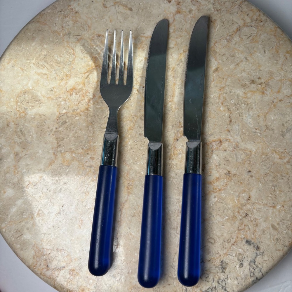 IKEA Flatware Set 3pc Blue‎ Frosted Translucent Handle Stainless Steel Taiwan